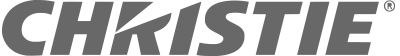 The image shows the CHRISTIE logo in bold, uppercase letters with a distinctive diagonal cut in the letter R. The text is gray on a transparent background.